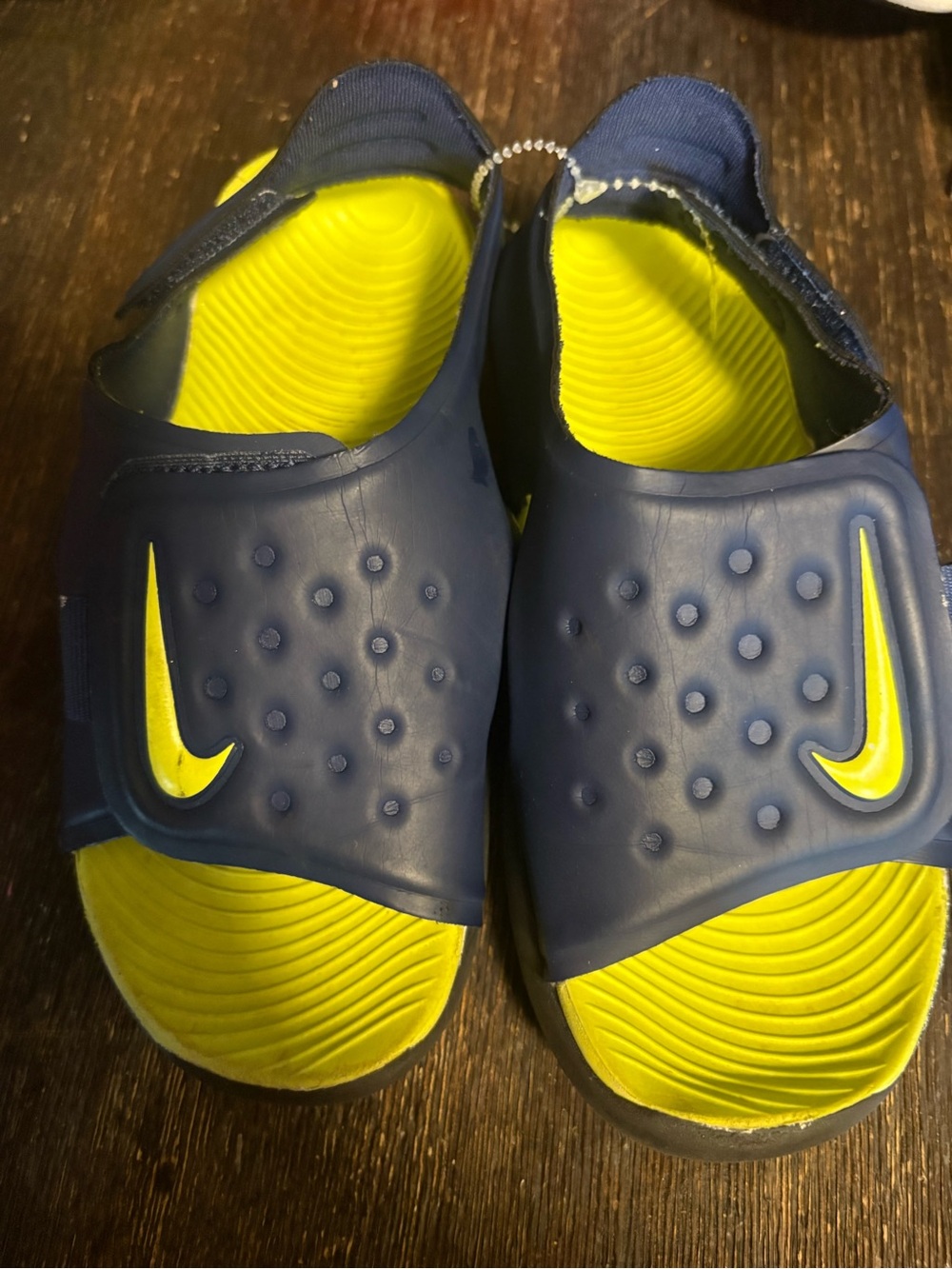 Nike Kids Navy and Yellow Slide Sandals